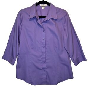 EUC Coldwater Creek Lavender Womens M No Iron Cotton Button Down 3/4 Slv Classic